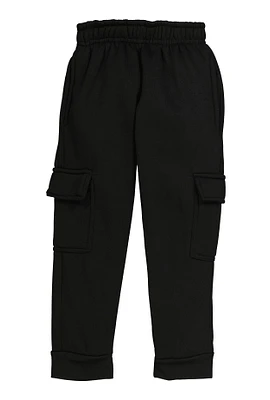 Little Boys Fleece Cargo Joggers, Black, Size 4