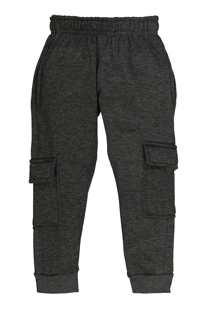 Little Boys Marled Fleece Cargo Joggers, Grey, Size 5-6