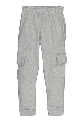 Little Boys Fleece Lined Cargo Joggers, Grey,