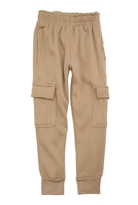 Little Boys Cargo Pocket Fleece Joggers, Khaki, Size 7