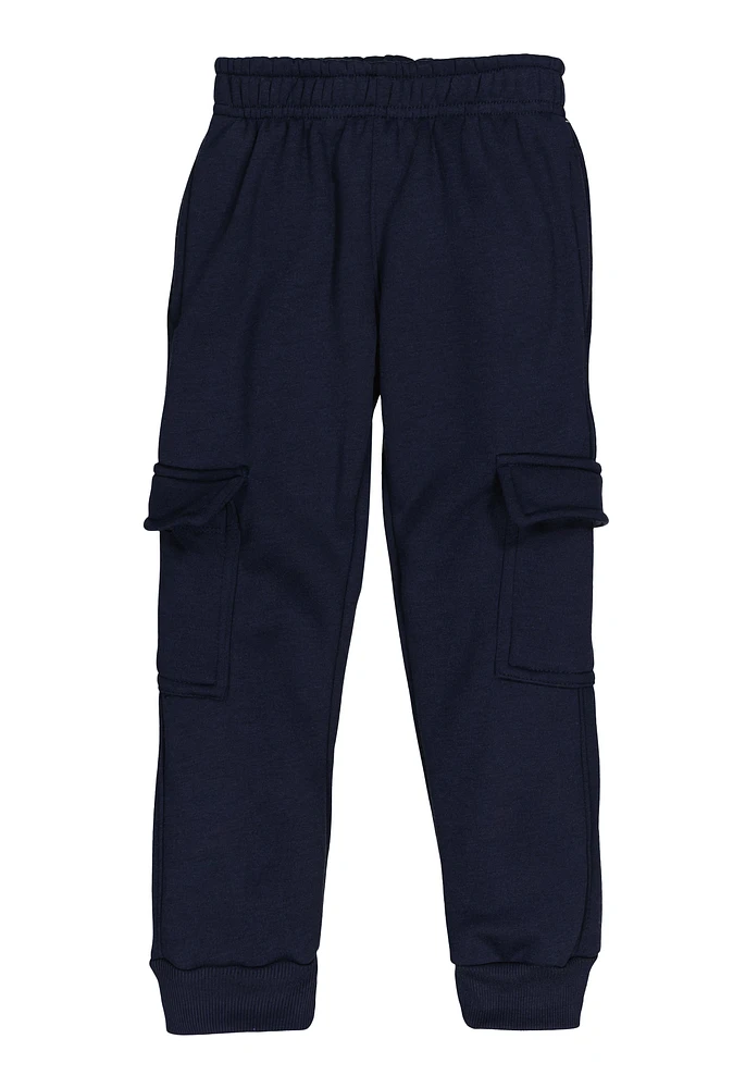 Little Boys Fleece Cargo Pocket Joggers, Blue, Size 4