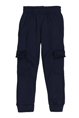 Little Boys Fleece Cargo Pocket Joggers, Blue, Size 4