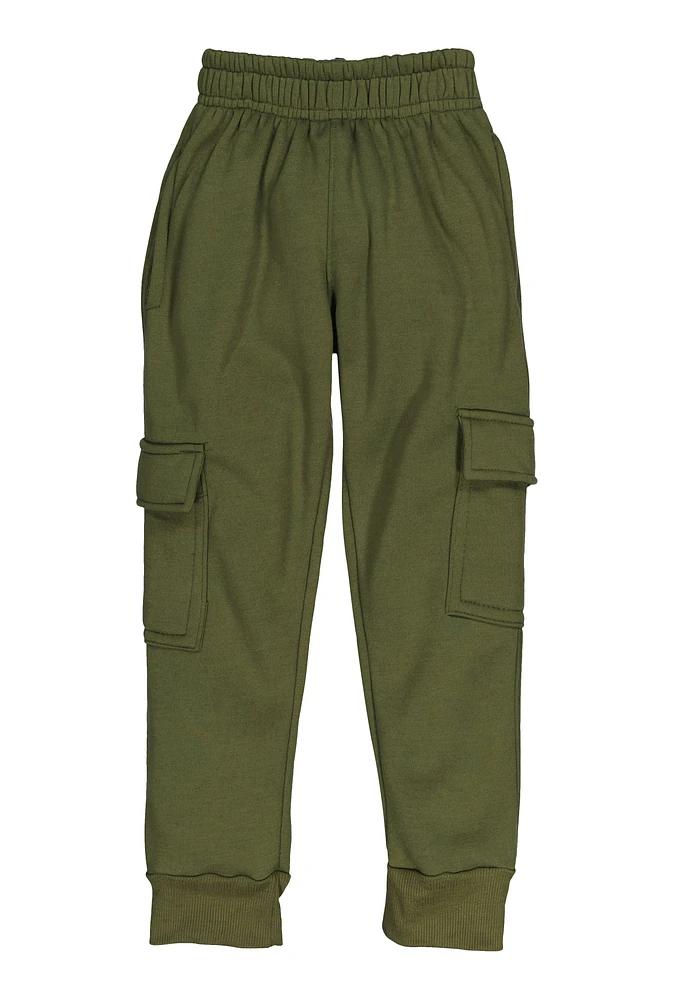 Little Boys Solid Fleece Cargo Joggers, Green, Size 4