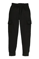 Boys Basic Fleece Cargo Joggers, Black, Size 8-10