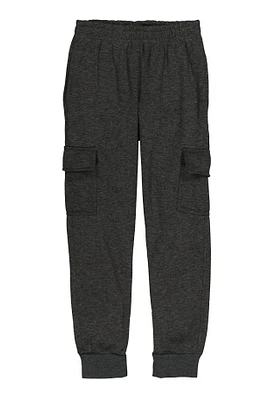 Boys Marled Fleece Cargo Joggers, Grey, Size 8-10