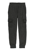 Boys Marled Fleece Cargo Joggers, Grey, Size 8-10