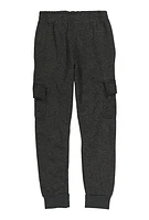 Boys Marled Fleece Cargo Joggers, Grey, Size 8-10