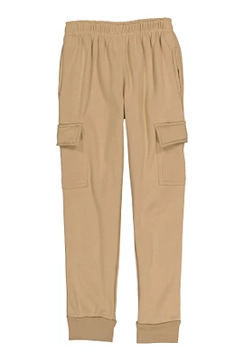 Boys Fleece Lined Cargo Joggers, Khaki, Size 8-10