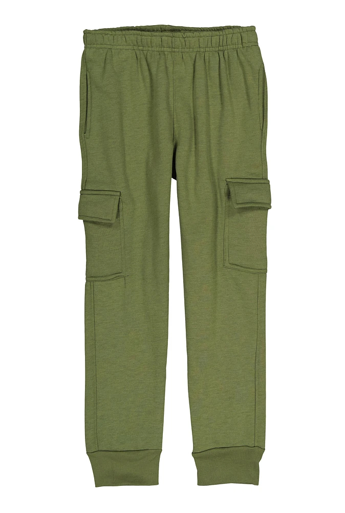 Boys Fleece Cargo Joggers, Green, Size 8-10