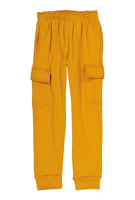 Boys Solid Fleece Cargo Joggers, Yellow, Size 16-18