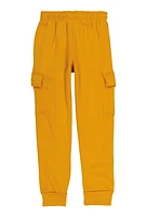 Boys Solid Fleece Cargo Joggers, Yellow, Size 8-10