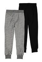Boys Fleece Lined Drawstring Joggers 2 Pack, Grey, Size 8