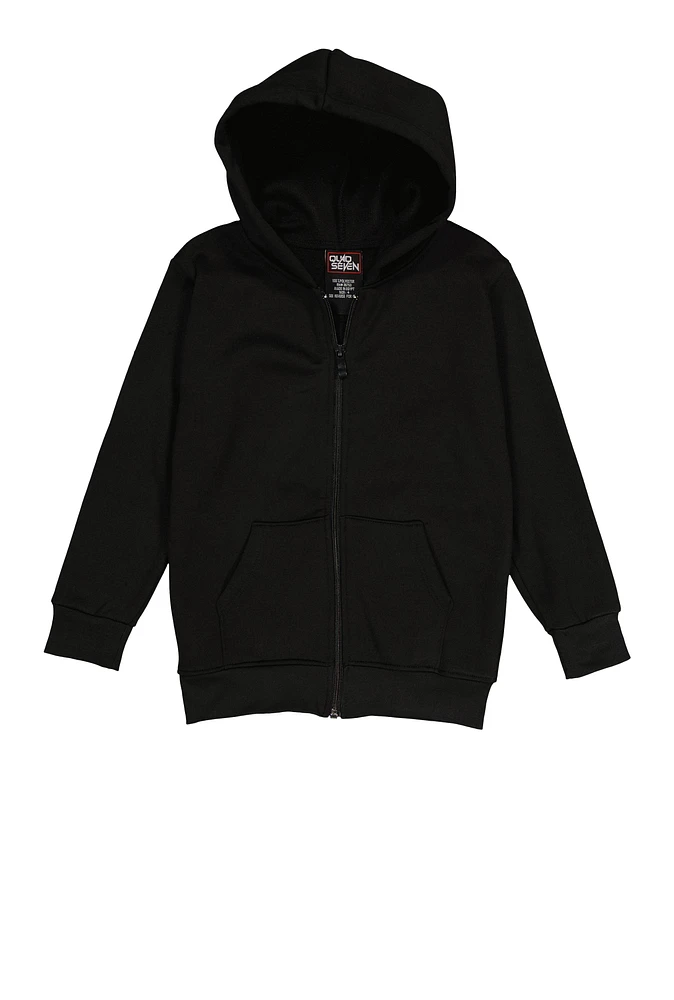 Little Boys Zip Front Hooded Sweatshirt, Black, Size 7