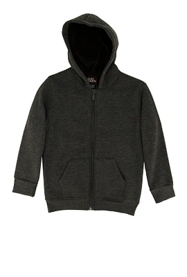 Little Boys Fleece Lined Zip Front Hoodie, Grey, Size 4