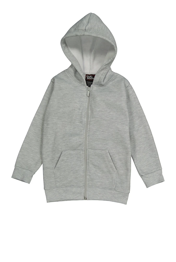 Little Boys Marled Zip Front Hoodie, Grey, Size 7