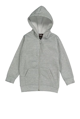 Little Boys Marled Zip Front Hoodie, Grey, Size 7