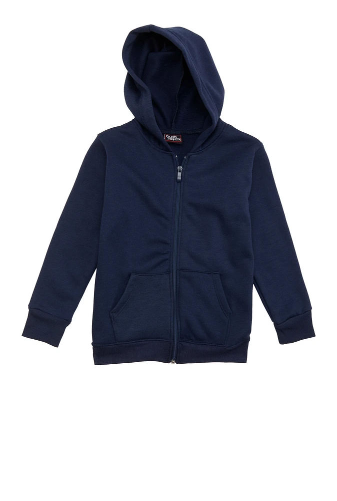 Little Boys Fleece Zip Front Hoodie, Blue, Size 4