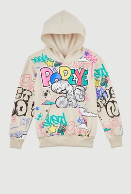 Little Boys Popeye Graffiti Graphic Pullover Hoodie, Beige, Size 5-6