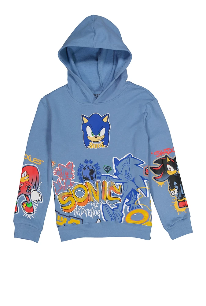 Boys Sonic Graffiti Print Hoodie, Blue, Size 14-16