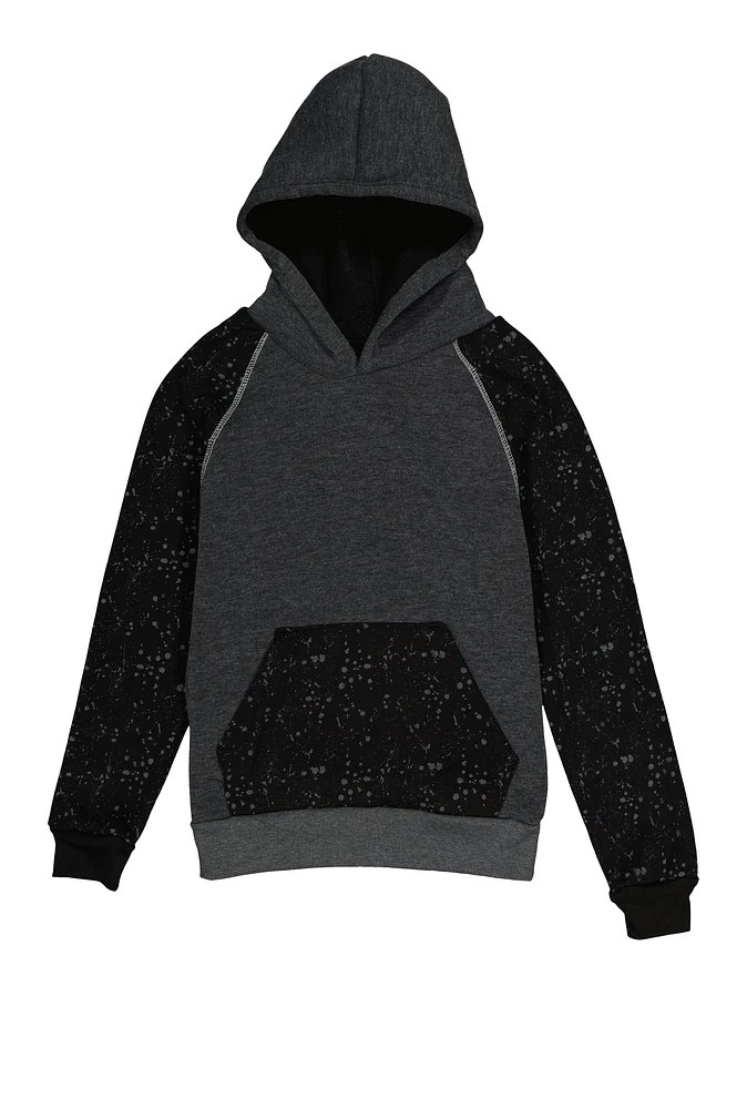 Boys Paint Splatter Hooded Sweatshirt, Black, Size 12-14