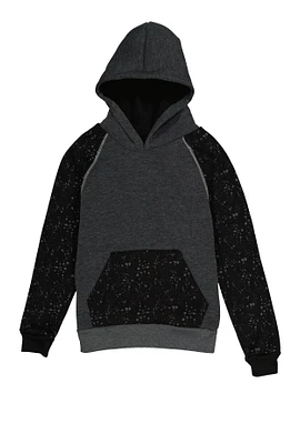 Boys Paint Splatter Hooded Sweatshirt, Black, Size 12-14