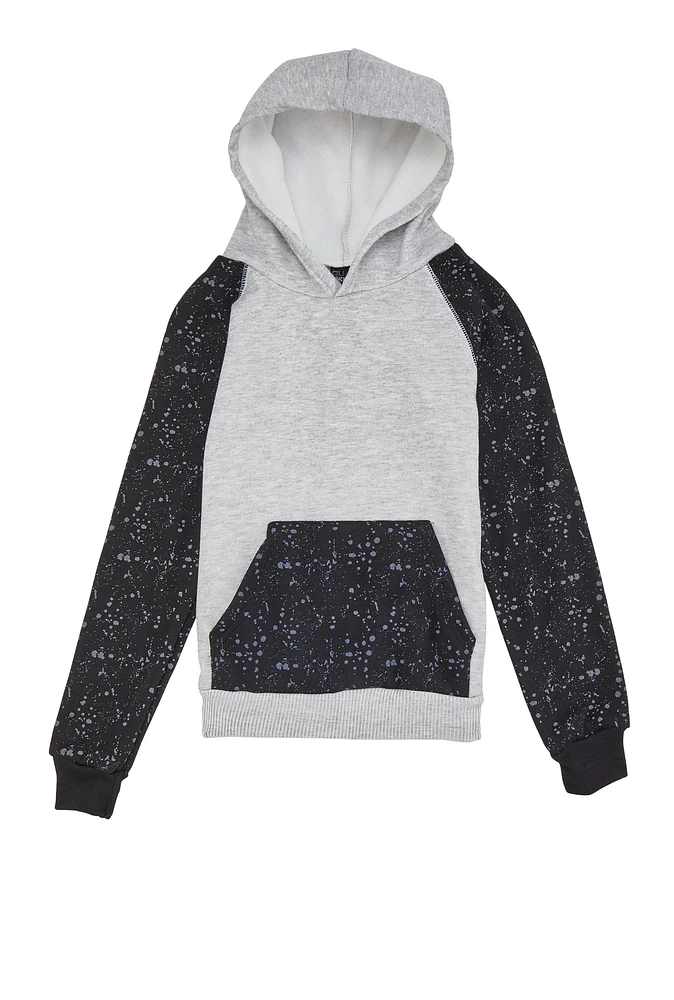 Boys Paint Splatter Hooded Sweatshirt, Grey, Size 12-14