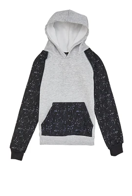 Boys Paint Splatter Hooded Sweatshirt, Grey, Size 12-14