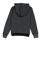 Boys Marble Print Color Block Hoodie, Grey,