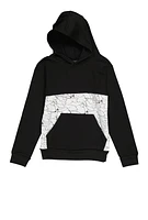 Boys Marble Print Color Block Hoodie,