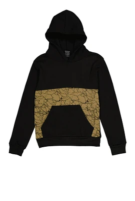 Boys Marble Print Color Block Hoodie,