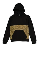 Boys Marble Print Color Block Hoodie,