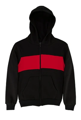 Boys Fleece Stripe Detail Zip Front Hoodie,