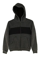 Boys Fleece Stripe Detail Zip Front Hoodie, Grey, Size 12-14