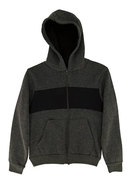 Boys Fleece Stripe Detail Zip Front Hoodie, Grey, Size 16-18