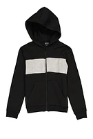 Boys Fleece Stripe Detail Zip Front Hoodie, Black,