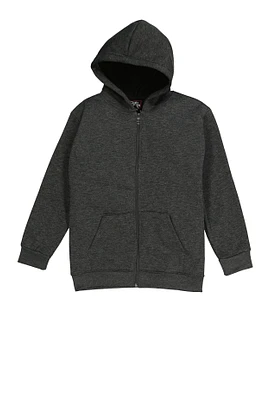 Boys Marled Fleece Zip Front Hoodie, Grey, Size 8-10