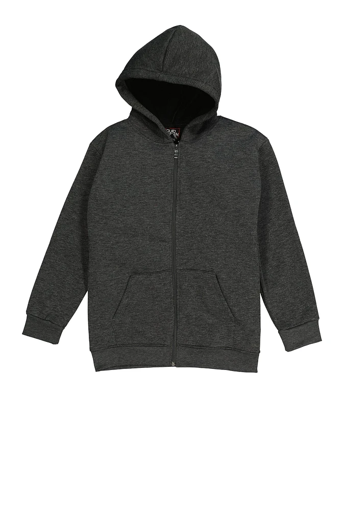Boys Marled Fleece Zip Front Hoodie, Grey, Size 16-18