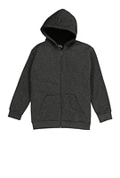 Boys Marled Fleece Zip Front Hoodie, Grey, Size 16-18