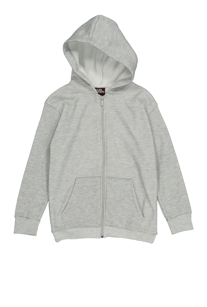 Boys Marled Fleece Lined Zip Front Hoodie, Grey, Size 16-18