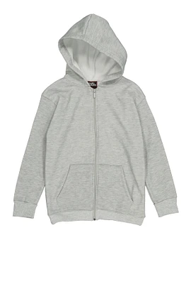 Boys Marled Fleece Lined Zip Front Hoodie, Grey, Size 16-18