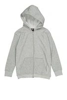 Boys Marled Fleece Lined Zip Front Hoodie, Grey, Size 16-18