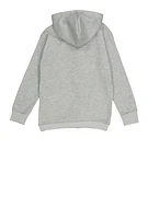 Boys Marled Fleece Lined Zip Front Hoodie, Grey, Size 16-18