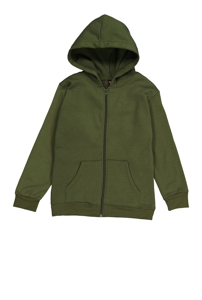 Boys Zip Front Hooded Sweatshirt, Green, Size 16-18