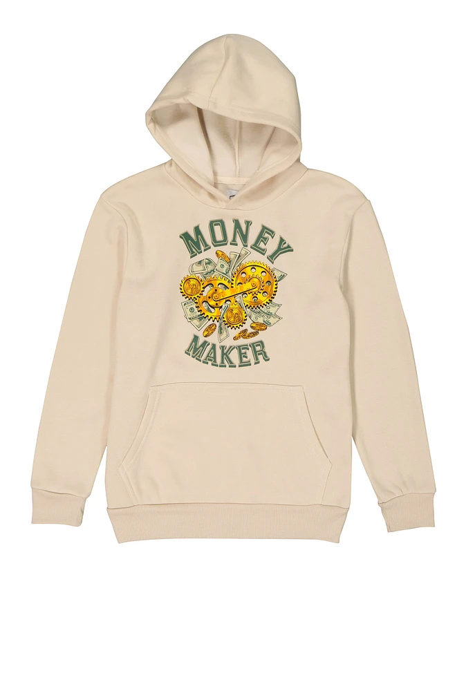 Boys Money Maker Pullover Hoodie, Beige, Size 8