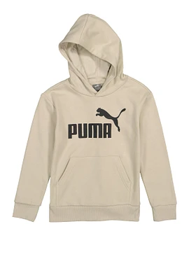 Boys Puma Logo Hooded Sweatshirt, Beige, Size M