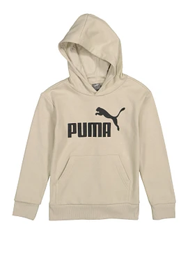 Boys Puma Logo Hooded Sweatshirt, Beige, Size L