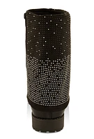 Womens Girls Rhinestone Fold Over Boots, Black,