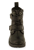 Womens Toddler Girls Double Buckle Combat Boots, Black, Size 7