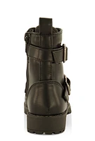 Womens Toddler Girls Double Buckle Combat Boots, Black, Size 7