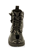 Womens Toddler Girls Heart Feather Combat Boots, Black, Size 8